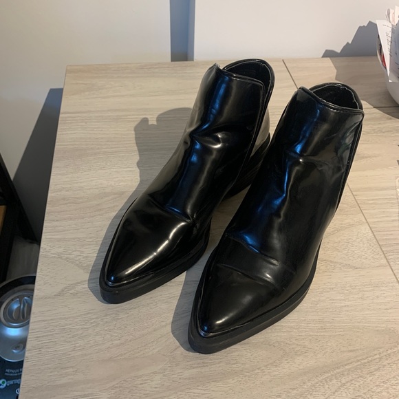 Zara leather pointy black heeled boots/booties Size 36 - Picture 4 of 7